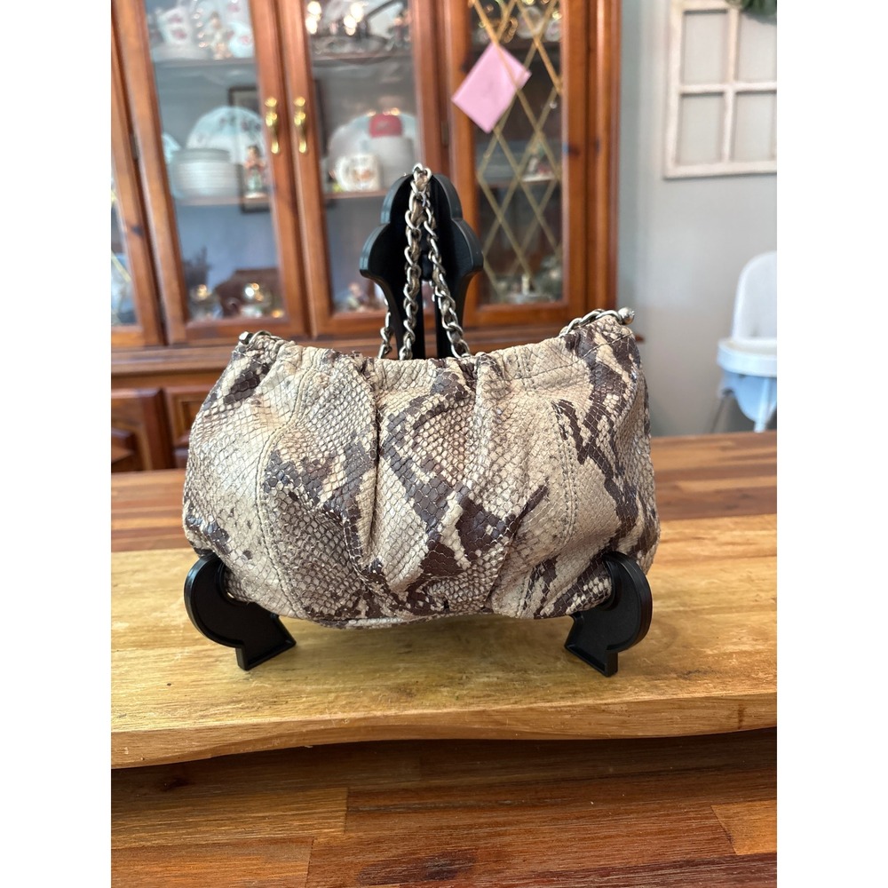 Forth & Towne Shoulder Bag Womens Small Brown Snakeskin Leather Chain Excellent